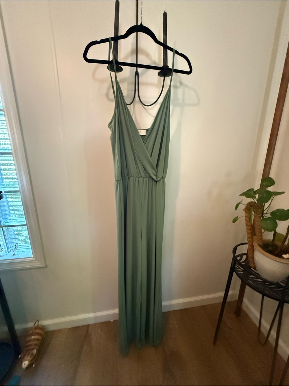 Renee C. Sage Green Sleeveless maxi jumpsuit.